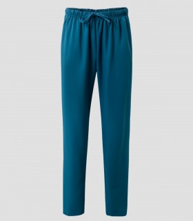 Pantalón de pijama sanitario en microfibra Azul océano con cintura elástica y cintas de ajuste