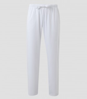 Pantalón de pijama sanitario en microfibra Blanco con cintura elástica y cintas de ajuste