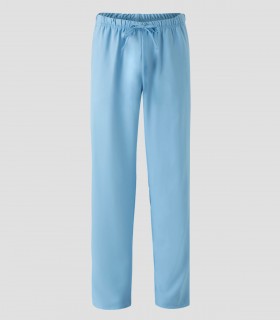 Pantalón de pijama sanitario en microfibra Celeste bahía con cintura elástica y cintas de ajuste