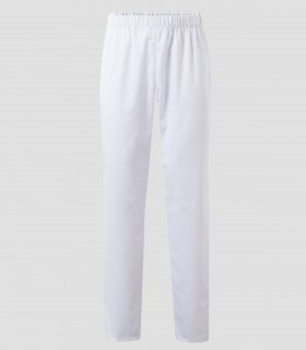 Pantalón de pijama sanitario Blanco en sarga resistente con cintura elástica y bolsillo trasero