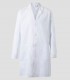 Bata de laboratorio blanca unisex en sarga con botones y tres bolsillos de parche