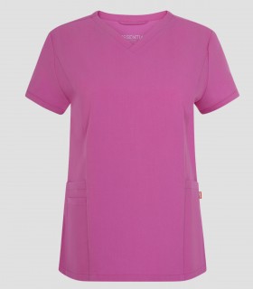 Casaca sanitaria de mujer Stella color Orquídea con tejido elástico reciclado