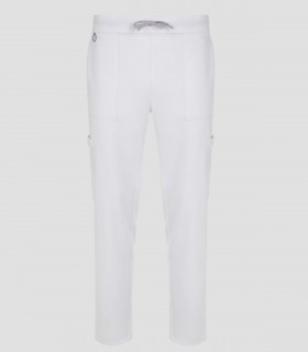 Pantalón sanitario unisex Atlas color Blanco con tejido stretch reciclado y ocho bolsillos funcionales
