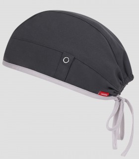 Gorro sanitario unisex IVY Gris marengo en tejido stretch con trabillas laterales para mascarilla y cintas ajustables