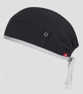 Gorro sanitario unisex IVY Negro en tejido stretch con trabillas laterales para mascarilla y cintas ajustables