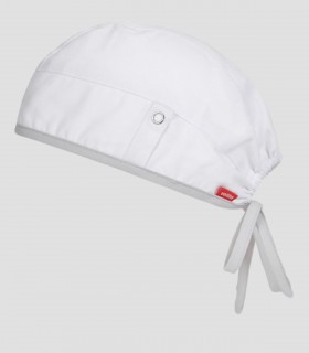 Gorro sanitario unisex IVY Blanco en tejido stretch con trabillas laterales para mascarilla y cintas ajustables
