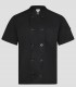 Chaqueta de cocina unisex de manga corta en sarga Negra con doble botonadura y bolsillo en la manga