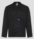 Chaqueta de cocina negra unisex de manga larga con cuello tirilla y doble botonadura en sarga
