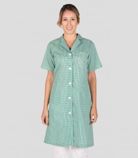 Bata Vichy Cuadro Verde Manga Corta