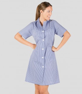 Bata Vichy Cuadro Azulina Manga Corta